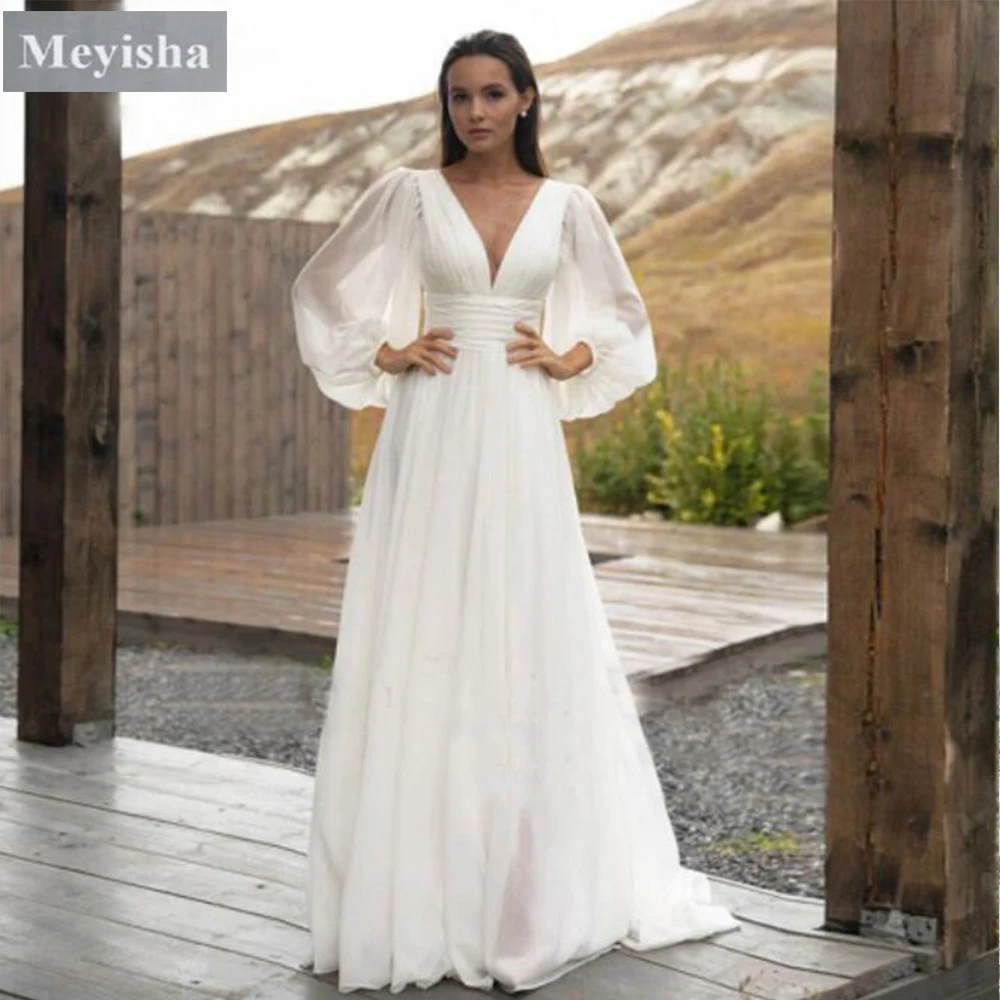 Customized ZJ6024 Classic A Line Chiffon Long Sleeves Wedding Dresses 2025 Vintage Corset Beach Bridal Gowns Lace Up Back
Customized ZJ6024 Classic A Line Chiffon Long Sleeves Wedding Dresses 2025 Vintage Corset Beach Bridal Gowns Lace Up Back