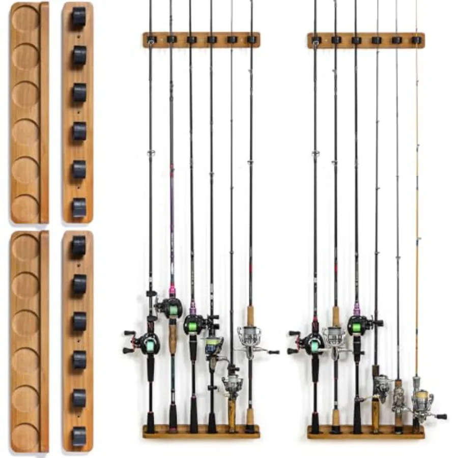 Fishing Rod Holder Vertical 2 Pack, Wooden Wall Mounted Rod Rack, Holds Up to 12 Rods or Combos, Fishing Pole Holders for Garag
Fishing Rod Holder Vertical 2 Pack, Wooden Wall Mounted Rod Rack, Holds Up to 12 Rods or Combos, Fishing Pole Holders for Garag