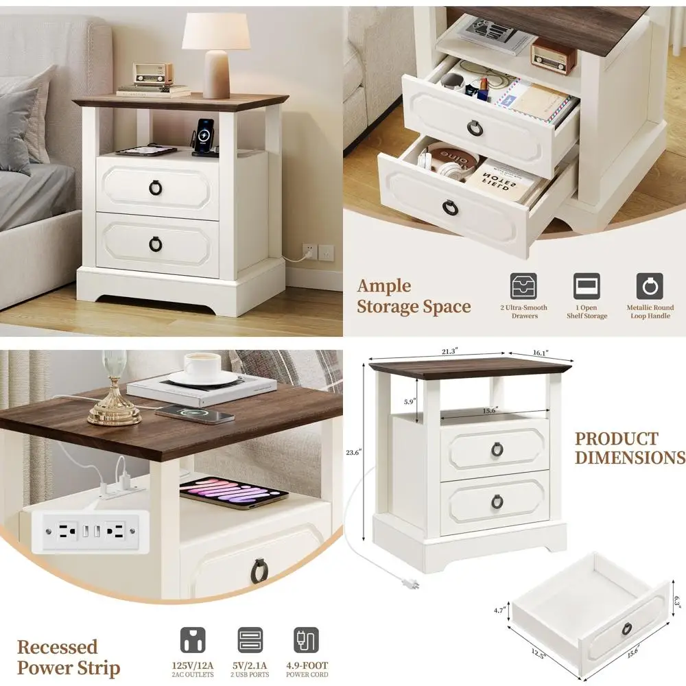 Зарядная станция Прикроватная тумбочка для фермерского дома, торцевой столик с двойным ящиком 21,3, деревянный столик для хранения вещей, большой шкаф для спальни
Зарядная станция Прикроватная тумбочка для фермерского дома, торцевой столик с двойным ящиком 21,3, деревянный столик для хранения вещей, большой шкаф для спальни