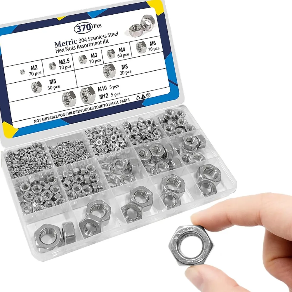 370PCS Metric Hex Nuts Assortment Kit Stainless Steel Hexagon Nut M2 M2.5 M3 M4 M5 M6 M8 M10 M12 Hex Nuts Set Fasteners Kit
370PCS Metric Hex Nuts Assortment Kit Stainless Steel Hexagon Nut M2 M2.5 M3 M4 M5 M6 M8 M10 M12 Hex Nuts Set Fasteners Kit