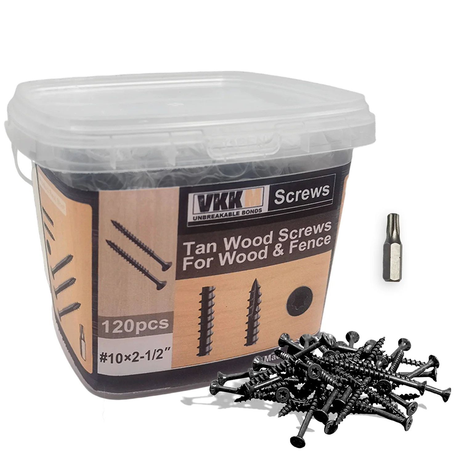 VKKM 2-1/2 Inch Deck Screws, 120 Pieces of Wood Screws #10*2-1/2, Black Epoxy Resin Coating, Torx Drive Screws, T25 Batch Heads.
VKKM 2-1/2 Inch Deck Screws, 120 Pieces of Wood Screws #10*2-1/2, Black Epoxy Resin Coating, Torx Drive Screws, T25 Batch Heads.