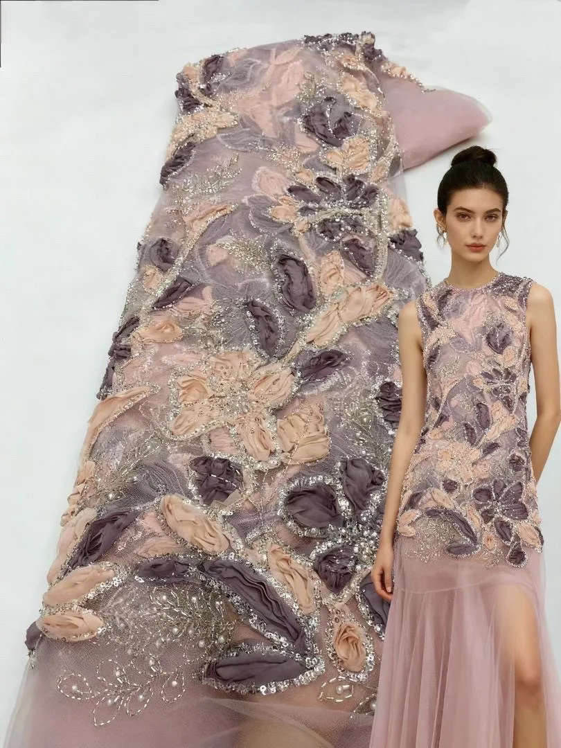 African Luxury Beaded Tulle Lace Fabric 2025 Nigerian 3D French Sequins Lace Fabric Fro Bridal Wedding Dress Party Sewing 
African Luxury Beaded Tulle Lace Fabric 2025 Nigerian 3D French Sequins Lace Fabric Fro Bridal Wedding Dress Party Sewing