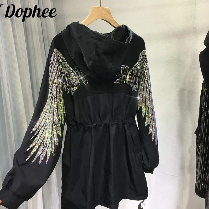 Domineering Wings Hot Drilling Women Cotton-padded Coat Mid-long Hooded Parkas Zip Cardigans Trench Coats Black Wadded Jacket
Domineering Wings Hot Drilling Women Cotton-padded Coat Mid-long Hooded Parkas Zip Cardigans Trench Coats Black Wadded Jacket