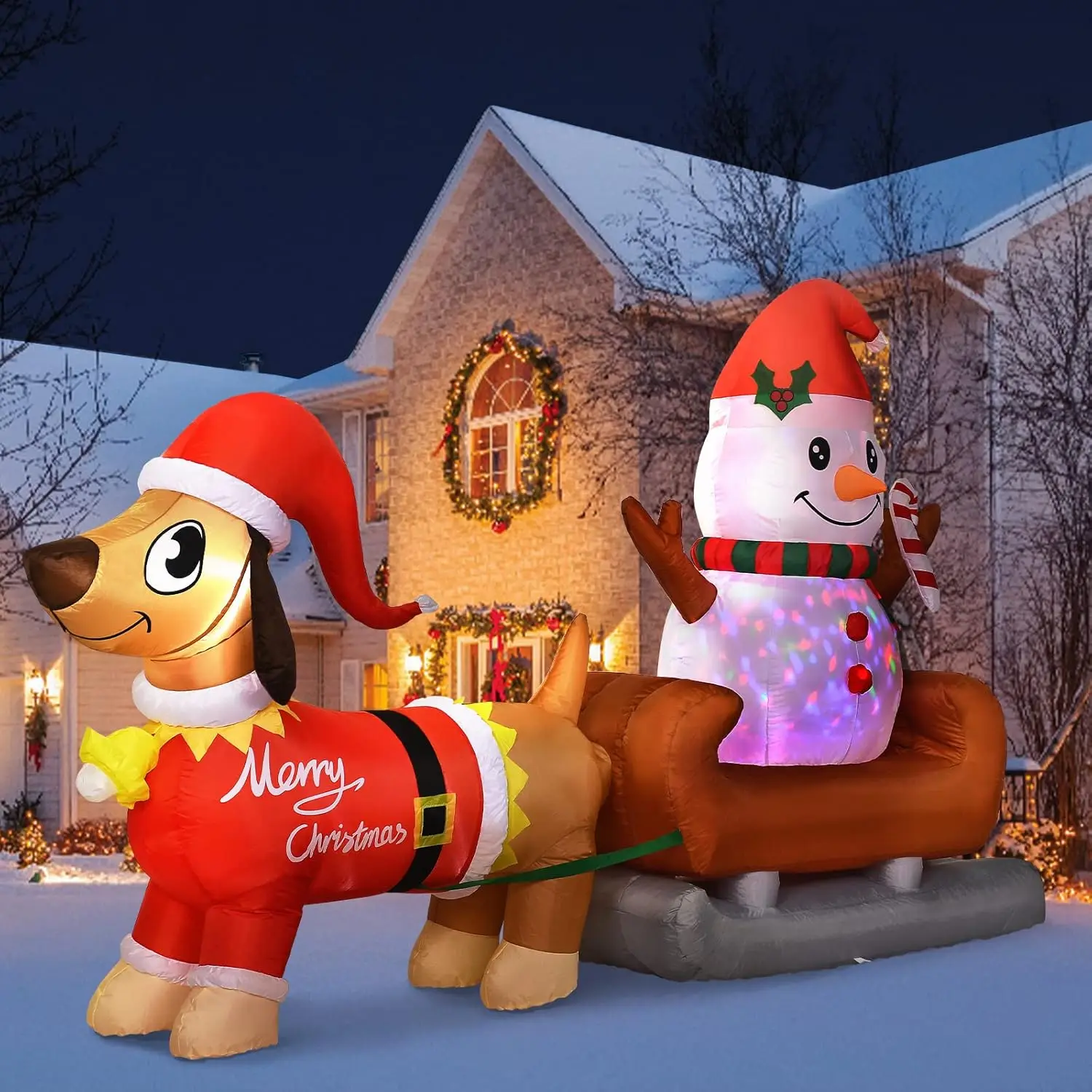 8 Ft Outdoor Inflatable Snowman Christmas Decoration with Rotating LED Lights, Dog Inflatable Xmas Yard Decor
8 Ft Outdoor Inflatable Snowman Christmas Decoration with Rotating LED Lights, Dog Inflatable Xmas Yard Decor