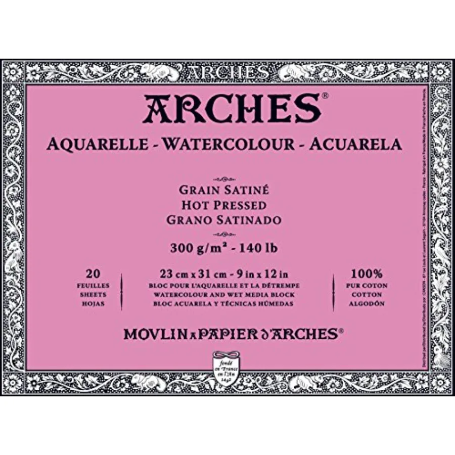 23 x 31 cm 300 GSM Hot Pressed Glued on 4 Sides Block Watercolour Paper - Natural White Pack of 20 Sheets
23 x 31 cm 300 GSM Hot Pressed Glued on 4 Sides Block Watercolour Paper - Natural White Pack of 20 Sheets