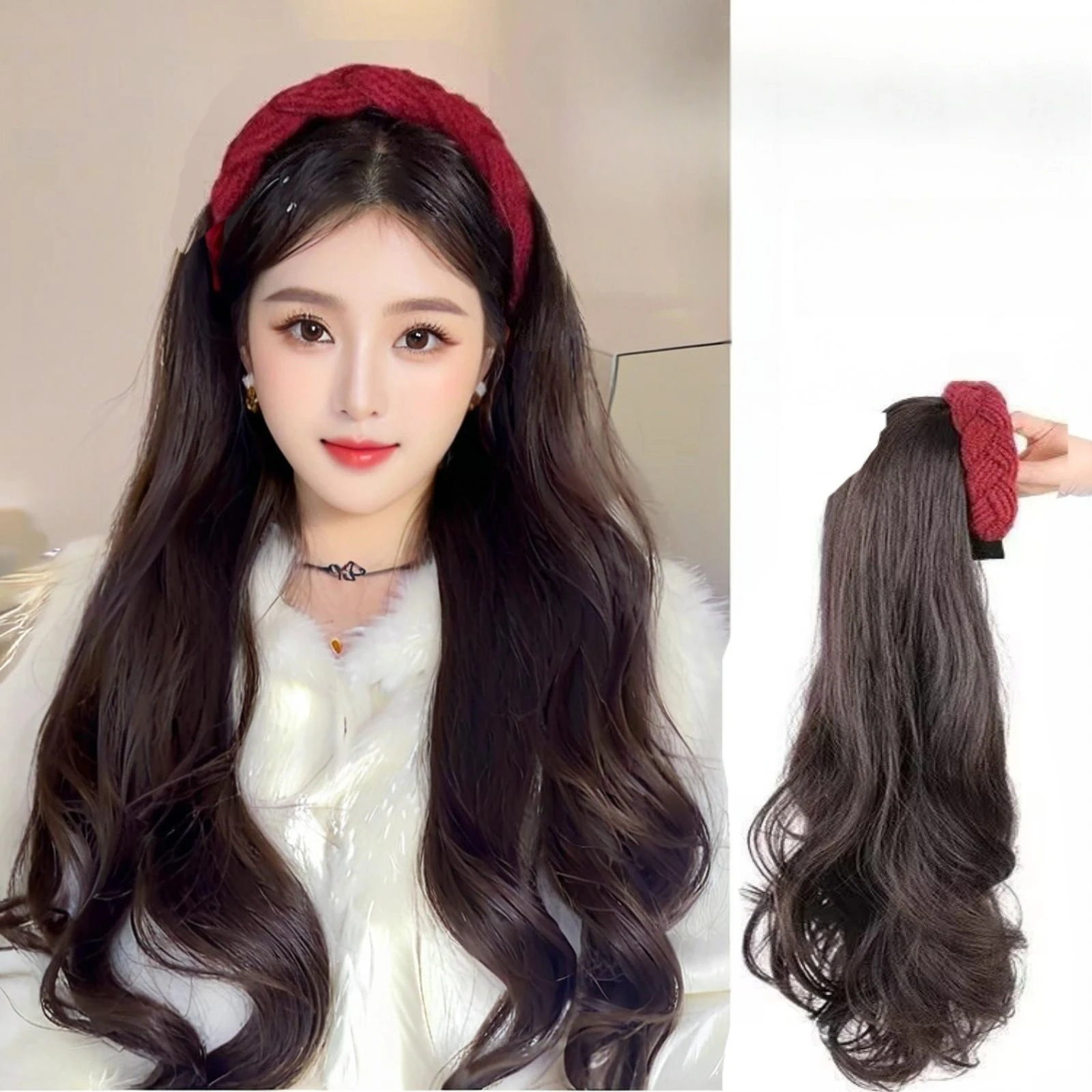 Female French vintage wool hairband wig with long curly hair and big waves synthetic wig
Female French vintage wool hairband wig with long curly hair and big waves synthetic wig