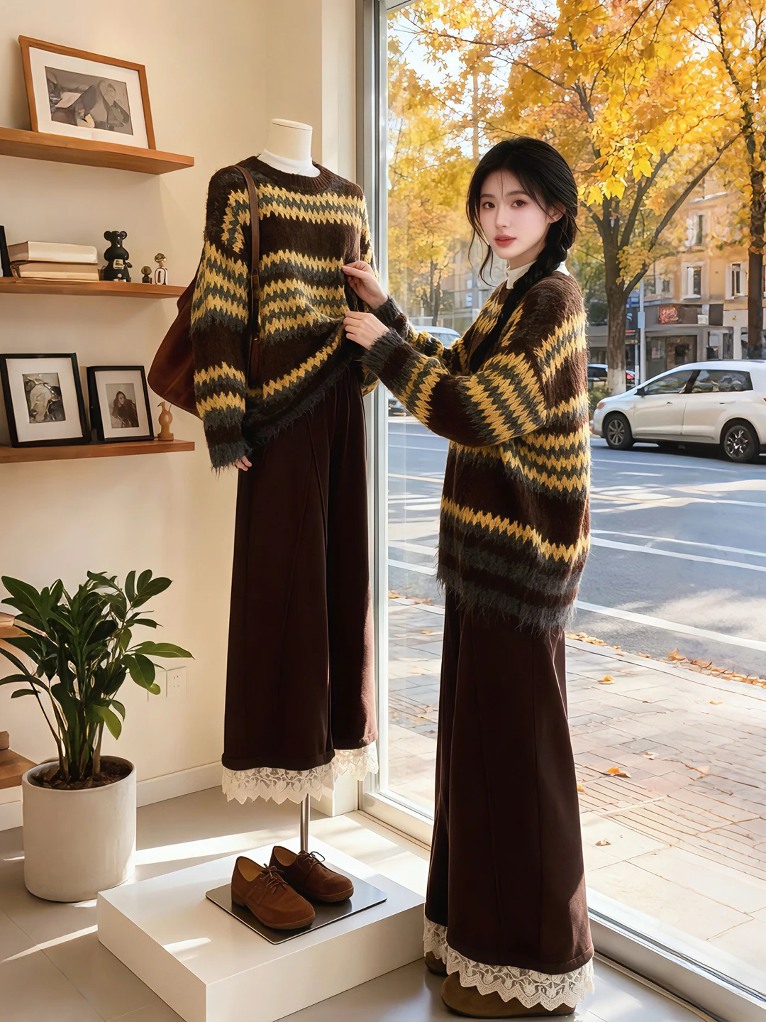 Winter Casual Lace Knitwear And Wide Leg Pants Set plus Size Women's Striped Sweater And Trousers Comfortable Loose Fit Outfit
Winter Casual Lace Knitwear And Wide Leg Pants Set plus Size Women's Striped Sweater And Trousers Comfortable Loose Fit Outfit