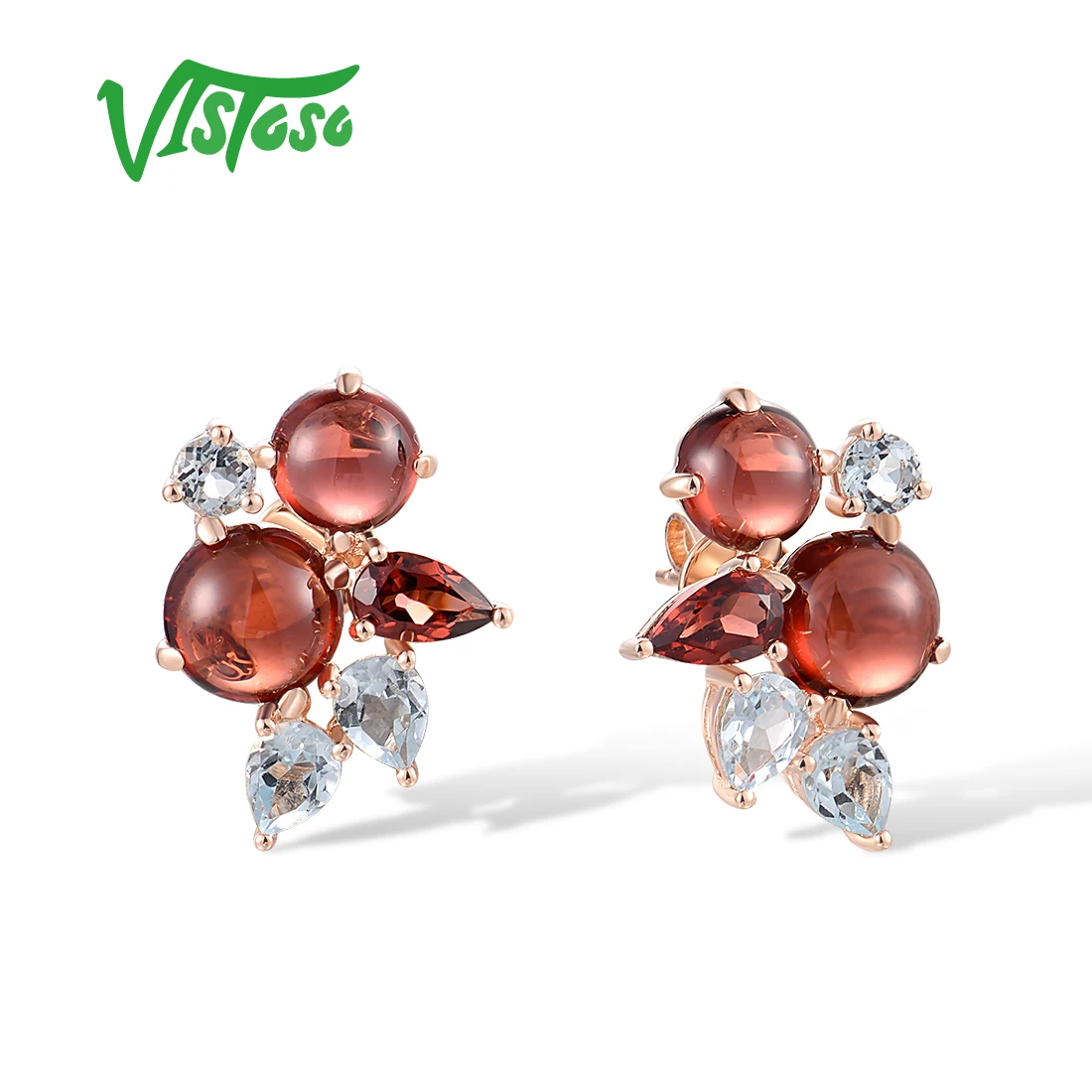 VISTOSO Real 14K 585 Rose Gold Stud Earrings For Women Sparkling Genuine Garnet Blue Topaz Bubbles Fashion Fine Lovely Jewelry
VISTOSO Real 14K 585 Rose Gold Stud Earrings For Women Sparkling Genuine Garnet Blue Topaz Bubbles Fashion Fine Lovely Jewelry