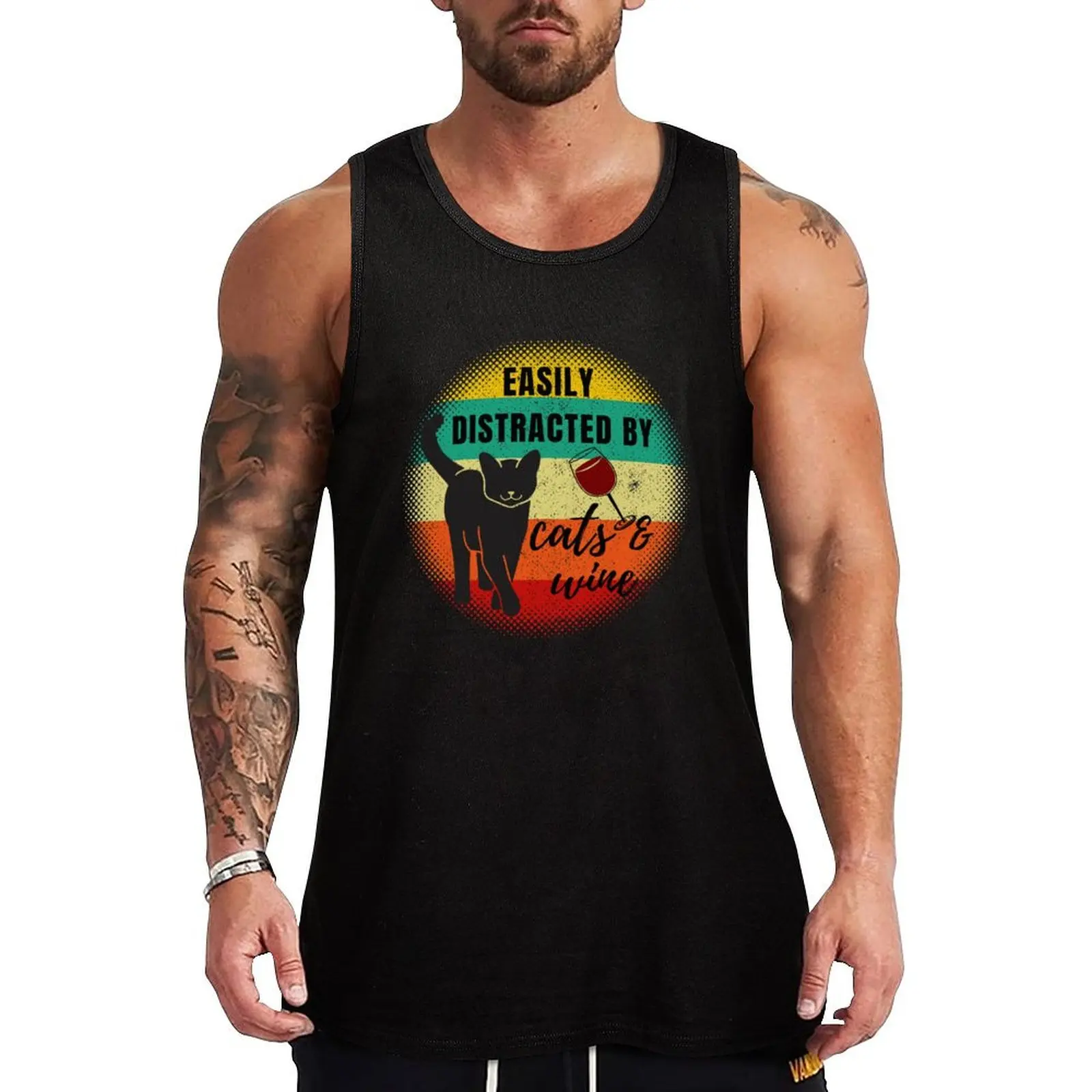 Easily Distracted by Cats and Wine Retro Sunset Black Cat and Wine Glass Tank Top Vest for boy sleeveless t-shirts for men
Easily Distracted by Cats and Wine Retro Sunset Black Cat and Wine Glass Tank Top Vest for boy sleeveless t-shirts for men