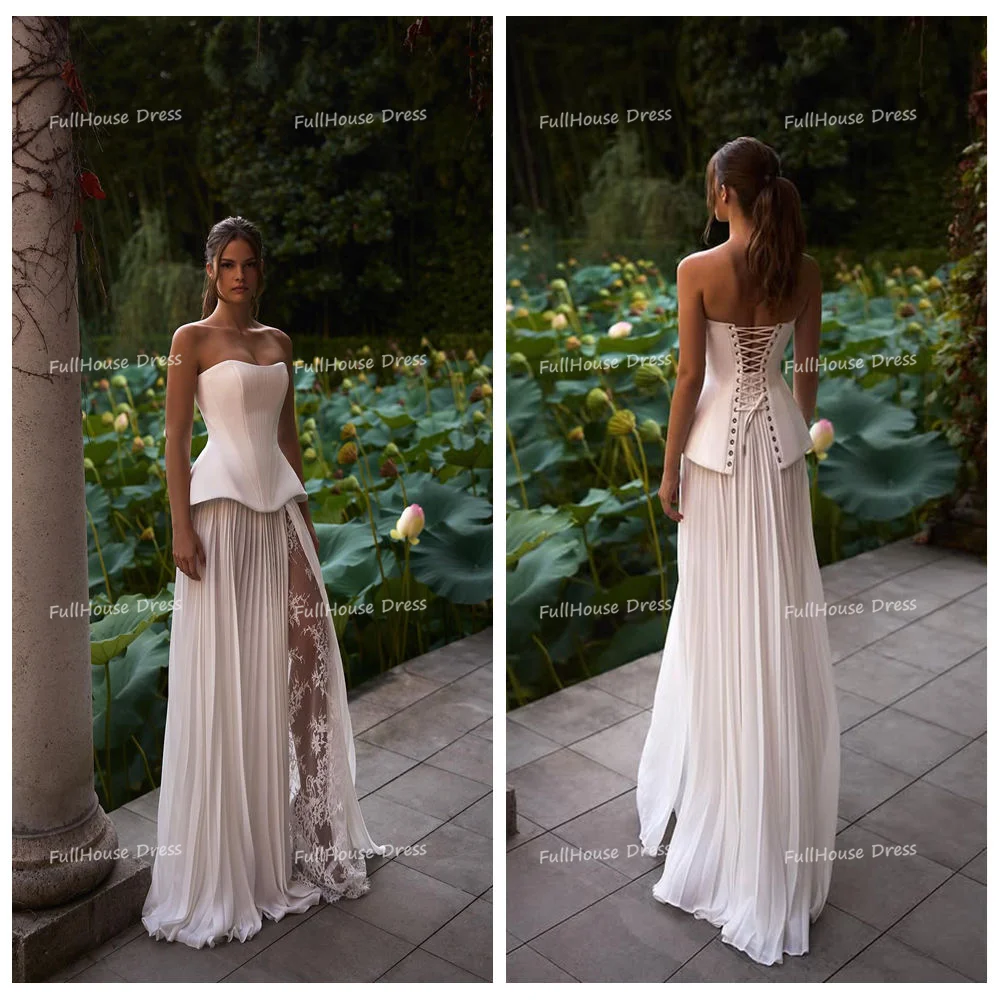 Custom Made Boho Sweetheart Collar Pleated A-line Lace Wedding Gown Side Split Lace up Back Draped Bridal Dress robes de soirée
Custom Made Boho Sweetheart Collar Pleated A-line Lace Wedding Gown Side Split Lace up Back Draped Bridal Dress robes de soirée