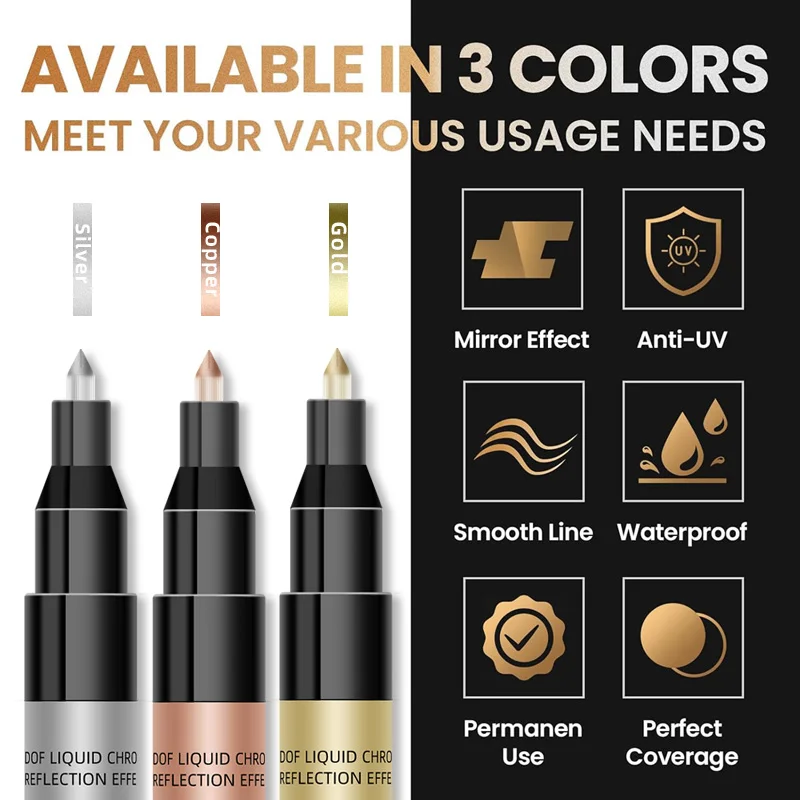 1Pcs Chrome Mirror Marker Pen 0.7mm 1mm 2mm DIY Reflective Paint Pen Permanent Gold Silver Copper Marker Model Painting Marking
1Pcs Chrome Mirror Marker Pen 0.7mm 1mm 2mm DIY Reflective Paint Pen Permanent Gold Silver Copper Marker Model Painting Marking