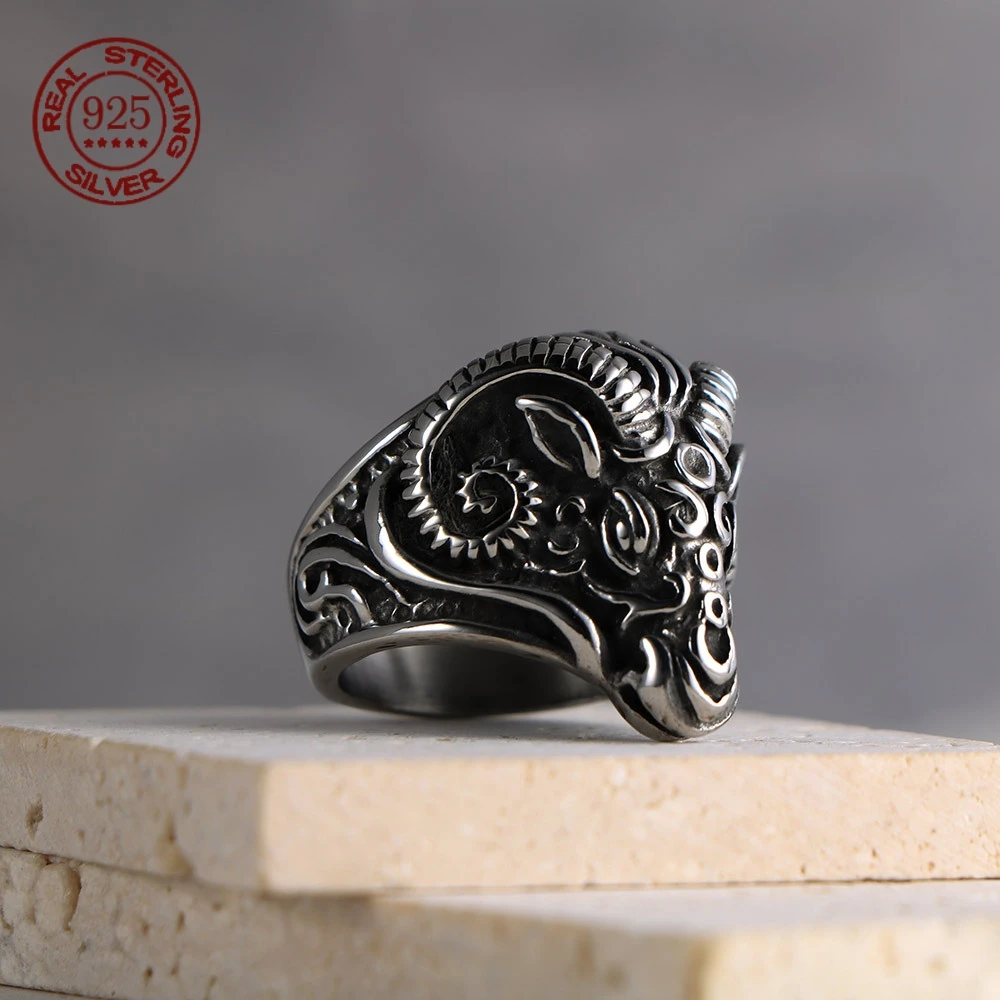Vintage Gothic Sheep Goat Head Ring Men Women Cool Animal S925 Sterling Silver Ring Fashion Male Punk Biker Rings Jewelry
Vintage Gothic Sheep Goat Head Ring Men Women Cool Animal S925 Sterling Silver Ring Fashion Male Punk Biker Rings Jewelry