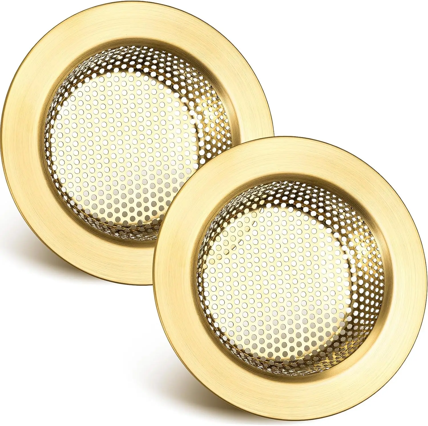 2 Pack Stainless Steel Sink Strainer for Kitchen Drain with 4.4 Inch Wide Rim, Brushed Gold
2 Pack Stainless Steel Sink Strainer for Kitchen Drain with 4.4 Inch Wide Rim, Brushed Gold