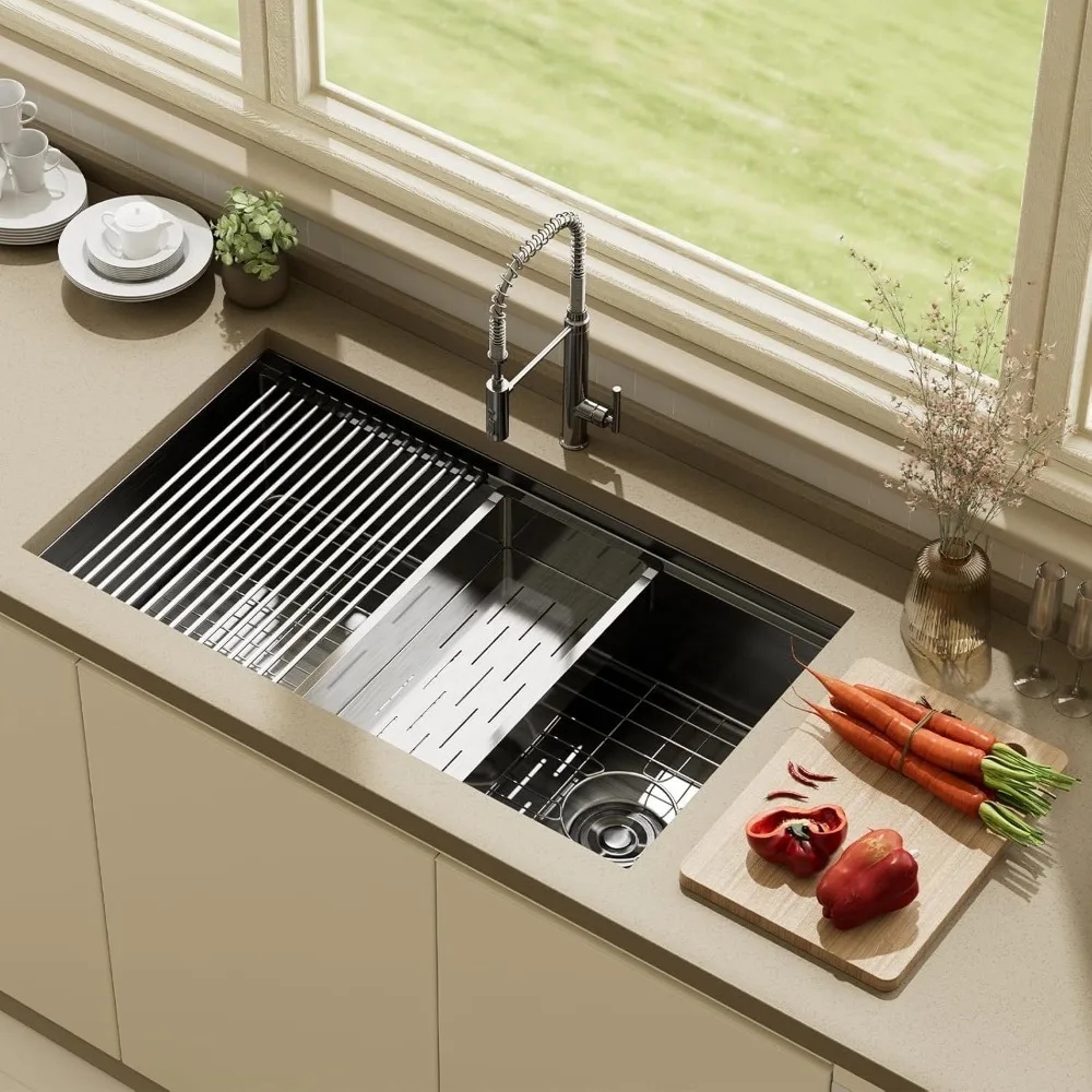 33 Inch Undermount Black Stainless Steel Kitchen Sink,33x19x9 Inch Deep Single Bowl Kitchen Sinks,16 Gauge Workstation Kitchen
33 Inch Undermount Black Stainless Steel Kitchen Sink,33x19x9 Inch Deep Single Bowl Kitchen Sinks,16 Gauge Workstation Kitchen