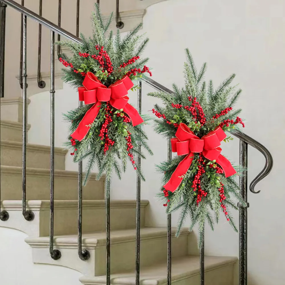Nordic new Christmas bow door hanging decoration, staircase home scene layout
Nordic new Christmas bow door hanging decoration, staircase home scene layout