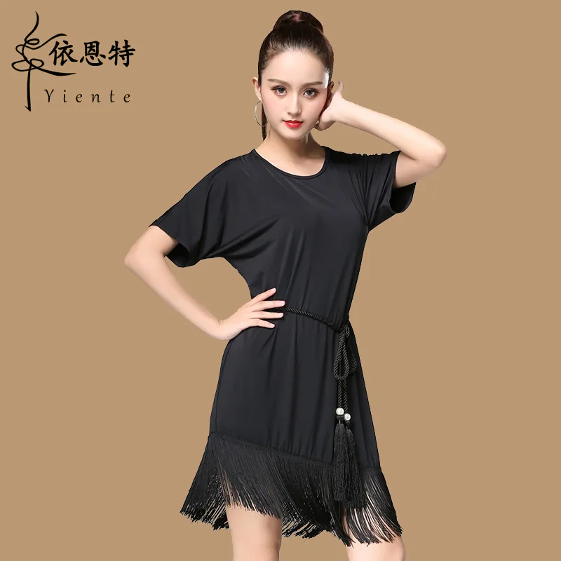 High end Latin dance dress female adult black pool training performance costume loose tassel dress professional practice outfit 
High end Latin dance dress female adult black pool training performance costume loose tassel dress professional practice outfit