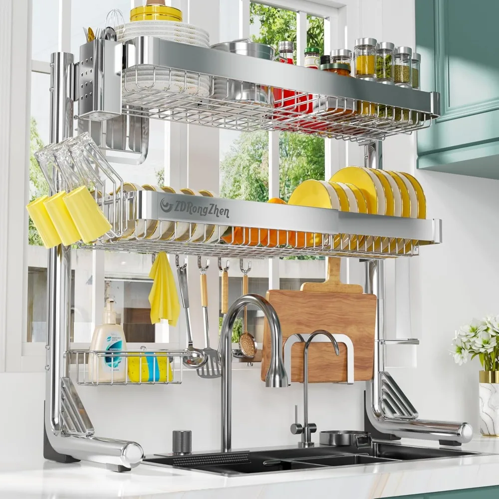 Over The Sink Dish Drying Rack,3 tier Full 304 Stainless Steel dish drainer rack,Kitchen Storage Counter with Cup Hanging Set
Over The Sink Dish Drying Rack,3 tier Full 304 Stainless Steel dish drainer rack,Kitchen Storage Counter with Cup Hanging Set