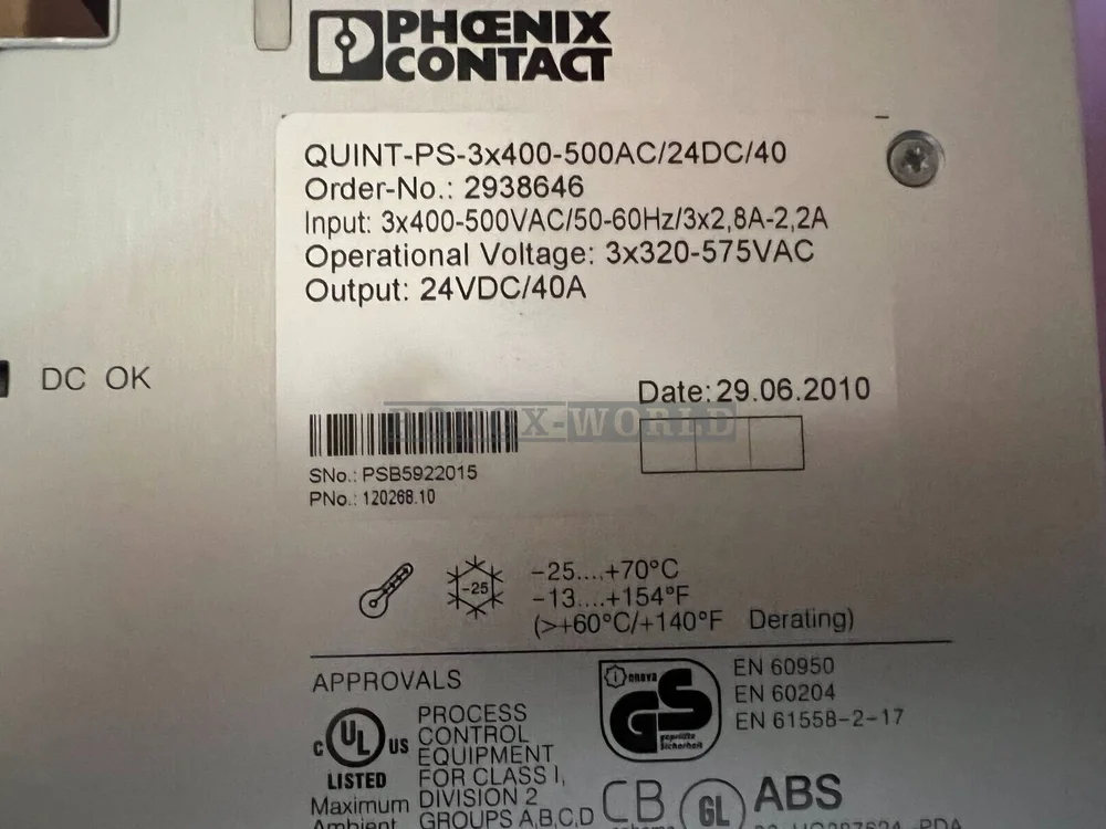 Абсолютно Новый Феникс QUINT-PS-3X400-500AC/24DC/40 блок питания 2938646, 1 шт.
Абсолютно Новый Феникс QUINT-PS-3X400-500AC/24DC/40 блок питания 2938646, 1 шт.