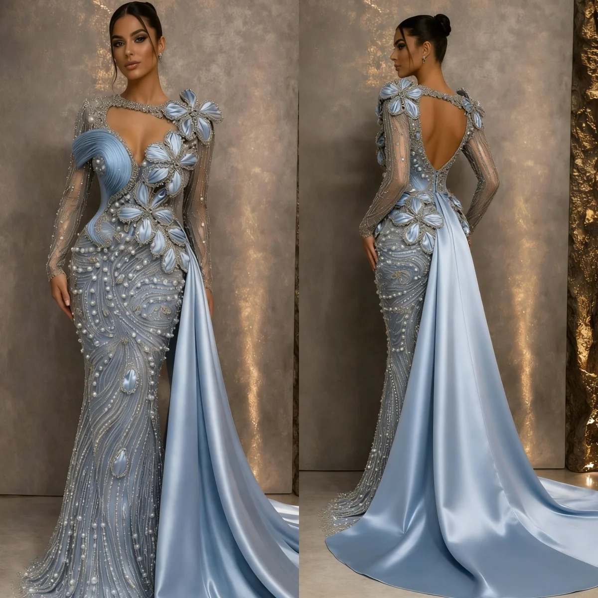 Fashion Blue Prom Dresses Mermaid Big Pearls Crystals Celebrity Evening Gowns Elegant Party Dress robes de soirée Customized
Fashion Blue Prom Dresses Mermaid Big Pearls Crystals Celebrity Evening Gowns Elegant Party Dress robes de soirée Customized