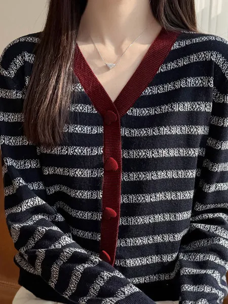 Spring 2026 Women's V-Neck Open Cardigan Loose Thin Knitted Outerwear Retro Style Striped Color Block Casual Fashionable Coat
Spring 2026 Women's V-Neck Open Cardigan Loose Thin Knitted Outerwear Retro Style Striped Color Block Casual Fashionable Coat