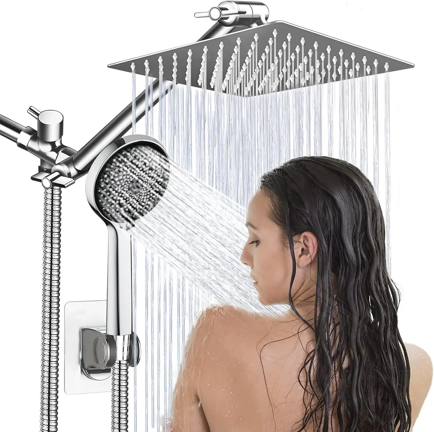 Shower Head,8”Rain Shower Head with Handheld Spray Combo with 11'' Angle Adjustable Extension Arm/Flow Regulator/Shower System,High Pressure Rainfall Shower Head Bathroom,Chrome
Shower Head,8”Rain Shower Head with Handheld Spray Combo with 11'' Angle Adjustable Extension Arm/Flow Regulator/Shower System,High Pressure Rainfall Shower Head Bathroom,Chrome