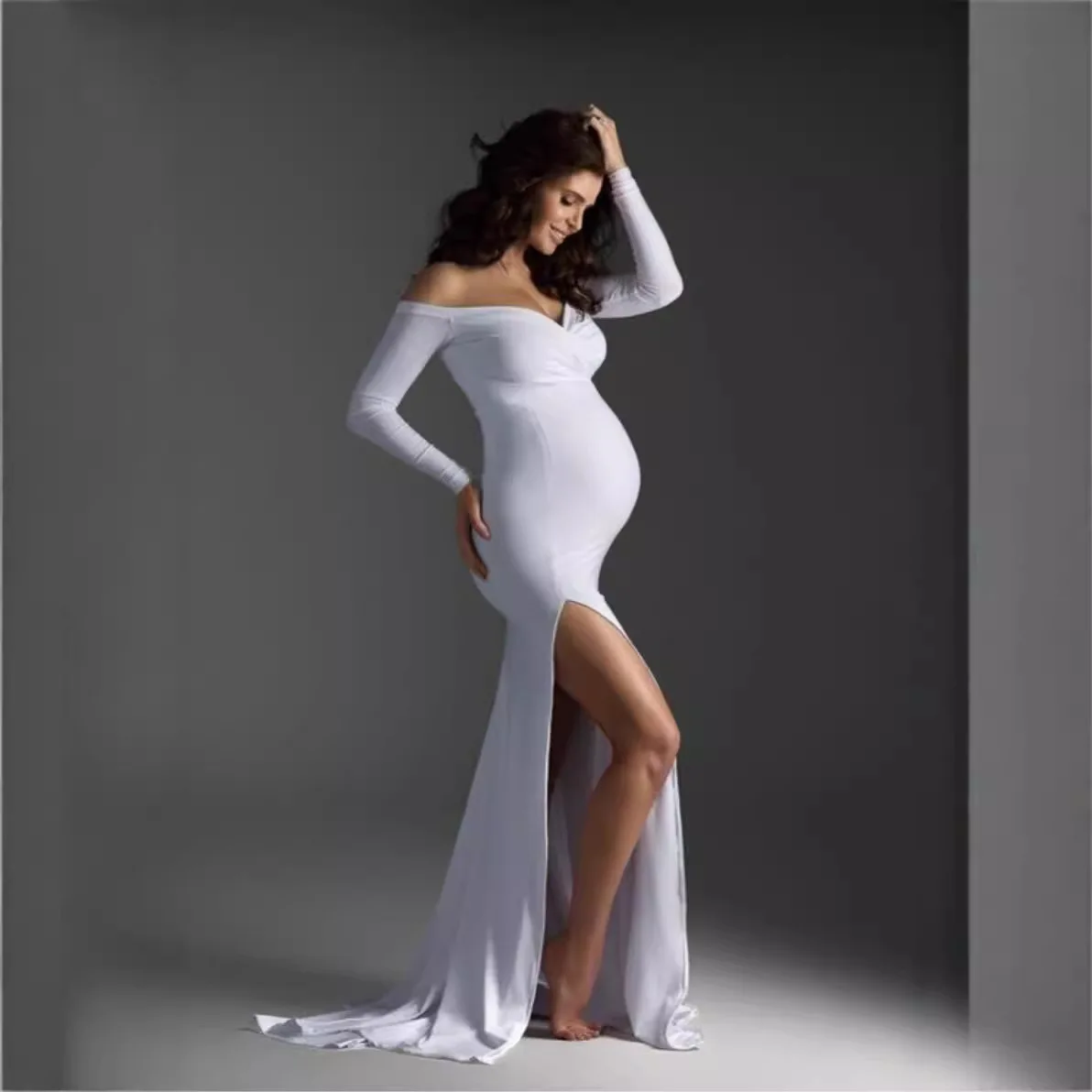 Baby Shower Dresses For Pregnant Woman Elegant Maternity Dress Photoshoot Off-Shoulder Slits Fishtail Hem Baby Shower Clothes
Baby Shower Dresses For Pregnant Woman Elegant Maternity Dress Photoshoot Off-Shoulder Slits Fishtail Hem Baby Shower Clothes