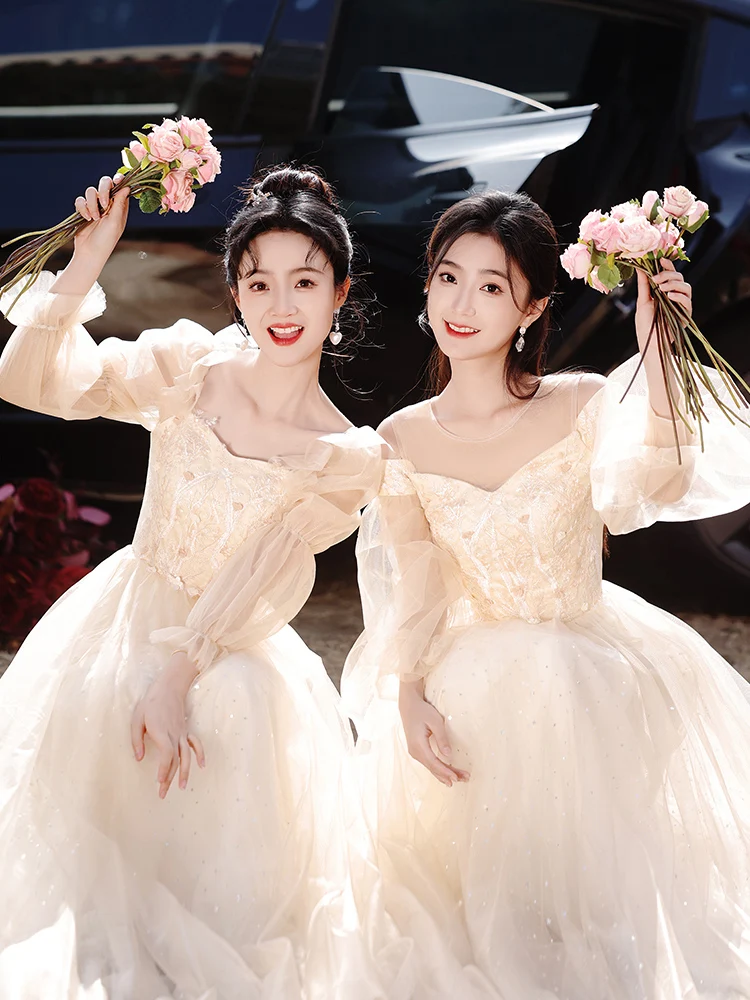 Champagne Color Long Sve Maids of Dres 2026 New Sle Fairy Aosphere Girls Summer Dres Wedding Dres
Champagne Color Long Sve Maids of Dres 2026 New Sle Fairy Aosphere Girls Summer Dres Wedding Dres
