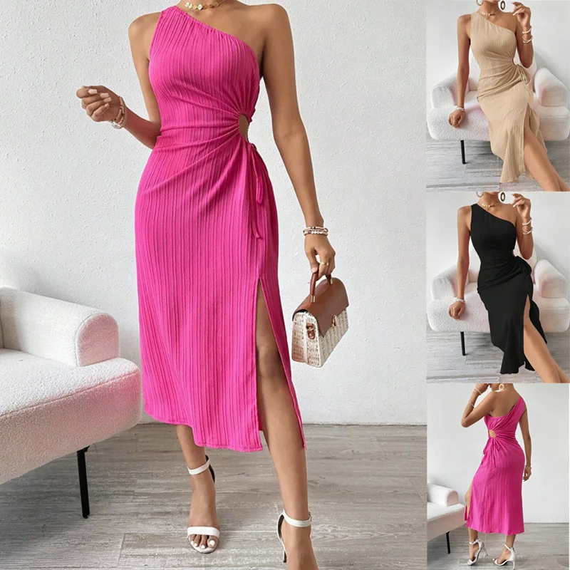 Elegant Sexy Sleeveless One Shoulder Solid Color Slit Dress Dresses Spring Summer
Elegant Sexy Sleeveless One Shoulder Solid Color Slit Dress Dresses Spring Summer