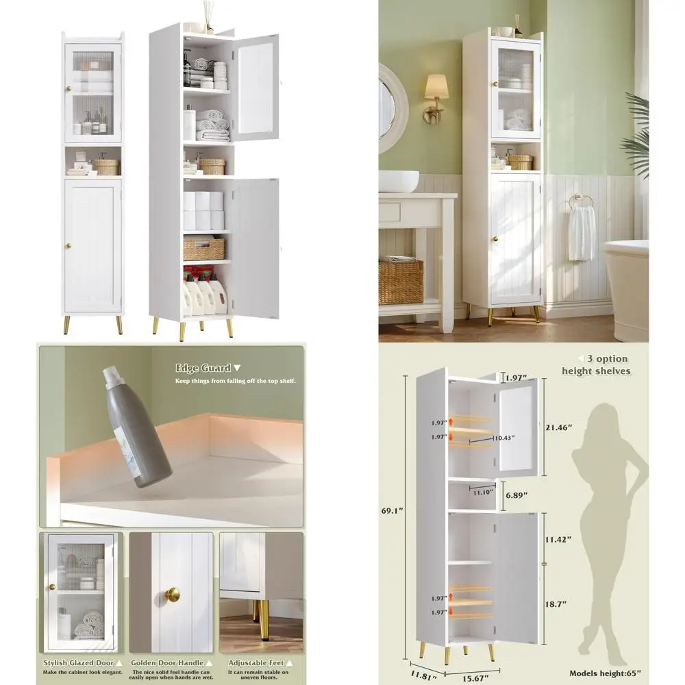 Белый 69-дюймовый высокий 2-дверный регулируемый шкаф для хранения в ванной комнате с полкой
Белый 69-дюймовый высокий 2-дверный регулируемый шкаф для хранения в ванной комнате с полкой