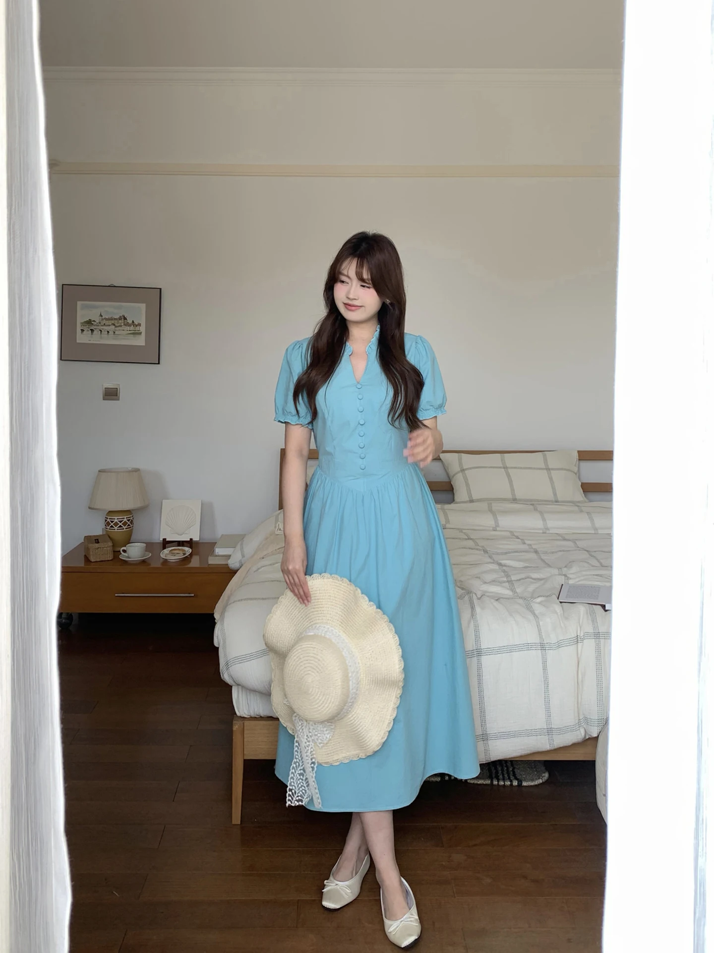 Korean Style V-Neck Slimming Long Dress Blue Mist Tea Break Soft Fabric High Waist Short Sleeve A-Line Skirt Casual Dress
Korean Style V-Neck Slimming Long Dress Blue Mist Tea Break Soft Fabric High Waist Short Sleeve A-Line Skirt Casual Dress