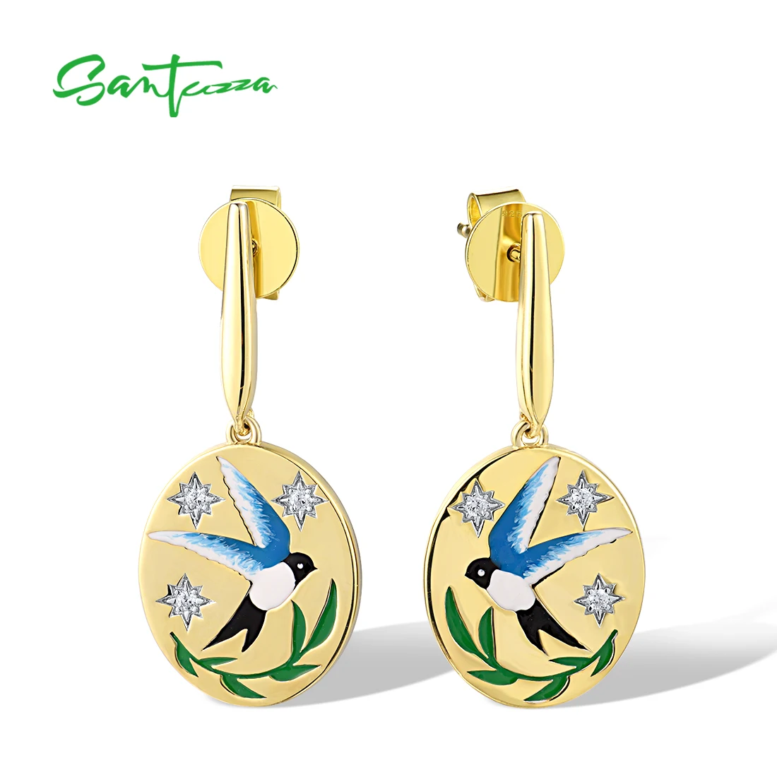 SANTUZZA Authentic 925 Sterling Silver Drop Earrings For Women Sparkling White CZ Lovely Blue Bird Enamel Trendy Fine Jewelry
SANTUZZA Authentic 925 Sterling Silver Drop Earrings For Women Sparkling White CZ Lovely Blue Bird Enamel Trendy Fine Jewelry
