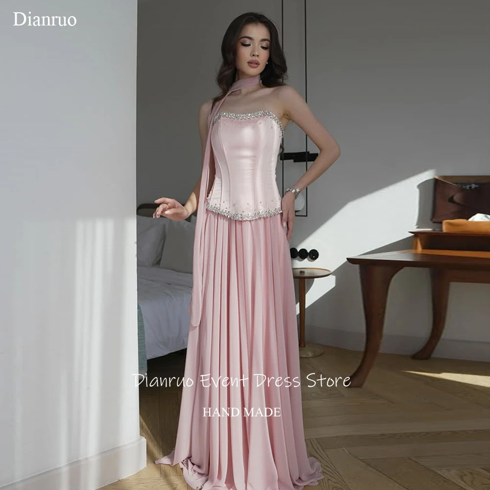 Dianruo Pink Strapless Evening Dress A Line Pleated Prom Gowns Chiffon Sleeveless Floor Length Robes Bal De Promo Customized
Dianruo Pink Strapless Evening Dress A Line Pleated Prom Gowns Chiffon Sleeveless Floor Length Robes Bal De Promo Customized