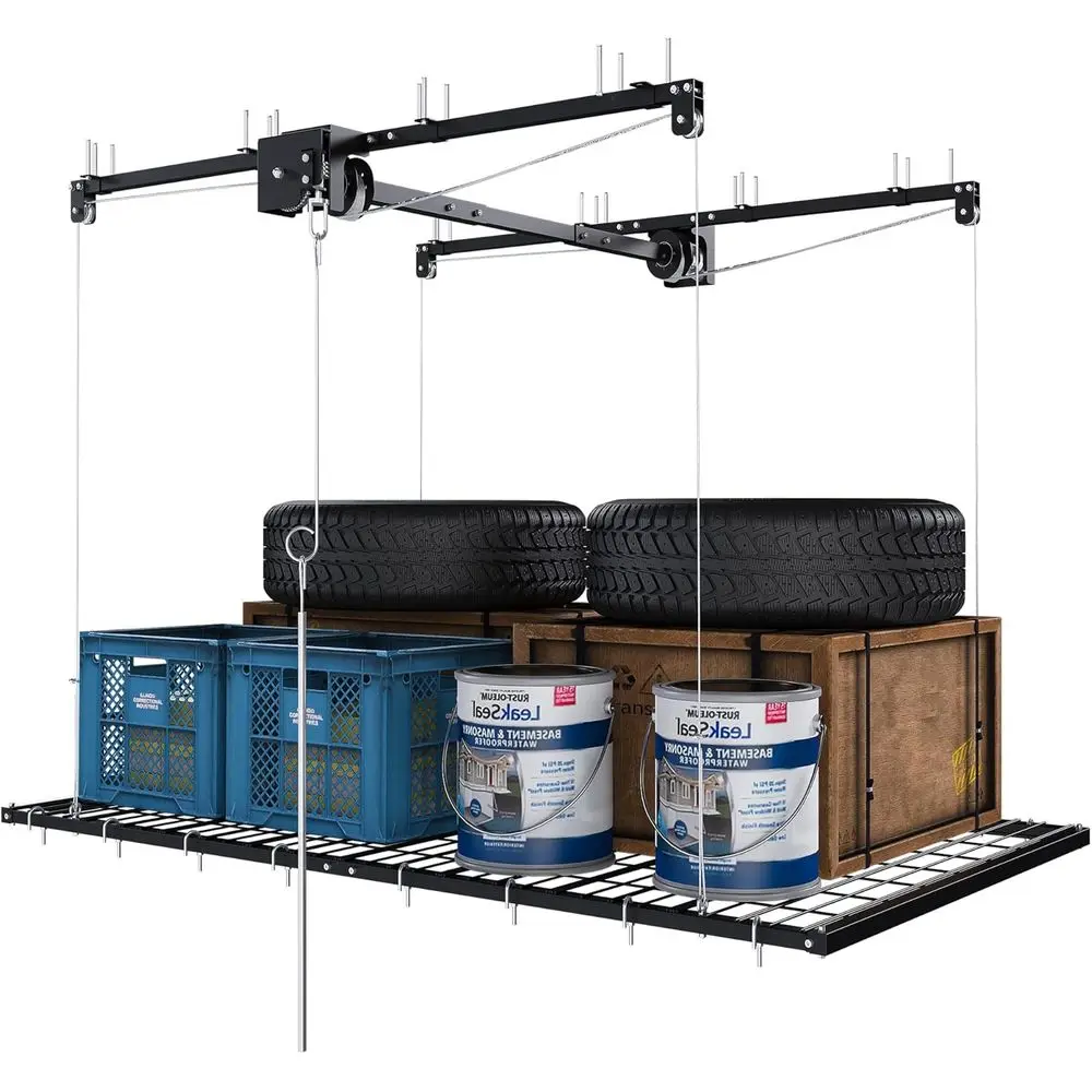 Верхняя гаражная полка 4x8 футов для потолка длиной 10–12 футов, регулируемая потолочная полка для хранения с предохранительным замком, вместимость 325 фунтов Все-
Верхняя гаражная полка 4x8 футов для потолка длиной 10–12 футов, регулируемая потолочная полка для хранения с предохранительным замком, вместимость 325 фунтов Все-