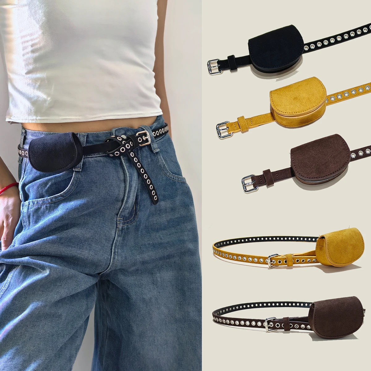 Mini Elegant Women's Belt Bag Personality Suede Leather Waistband Gothic Belt Bags Fashion Waist Packs Crossbody For Punk Wear
Mini Elegant Women's Belt Bag Personality Suede Leather Waistband Gothic Belt Bags Fashion Waist Packs Crossbody For Punk Wear