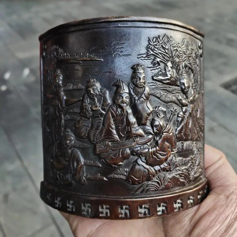 Antique Copper Collection Pen Holder Brushing Pot Exquisite Figure Relief Folk Art Crafts Ornament Stationery supplies
Antique Copper Collection Pen Holder Brushing Pot Exquisite Figure Relief Folk Art Crafts Ornament Stationery supplies