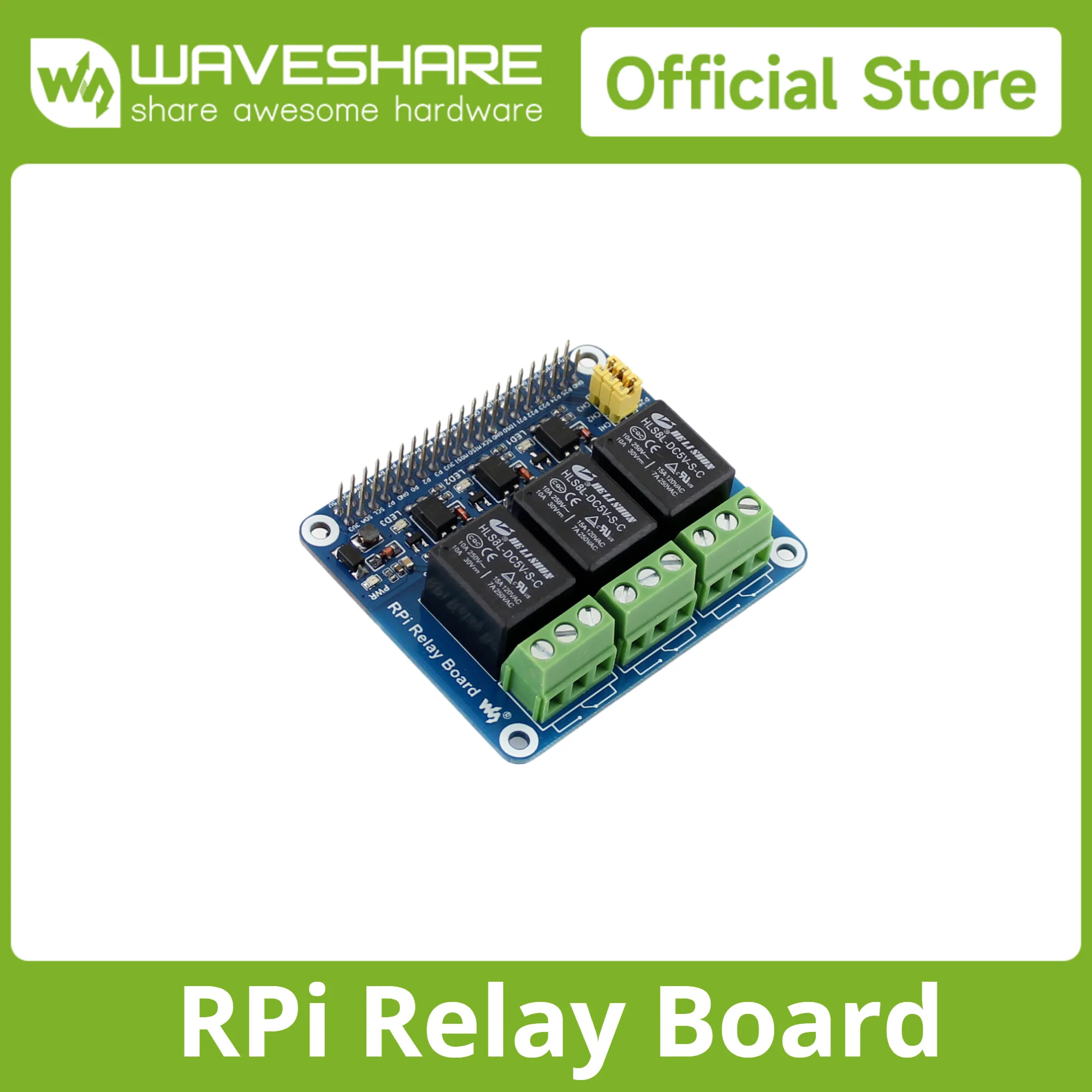 Waveshare RPi Relay/Expansion Board for Raspberry Pi 5/4B. loads up to 5A 250V AC or 5A 30V DC
Waveshare RPi Relay/Expansion Board for Raspberry Pi 5/4B. loads up to 5A 250V AC or 5A 30V DC