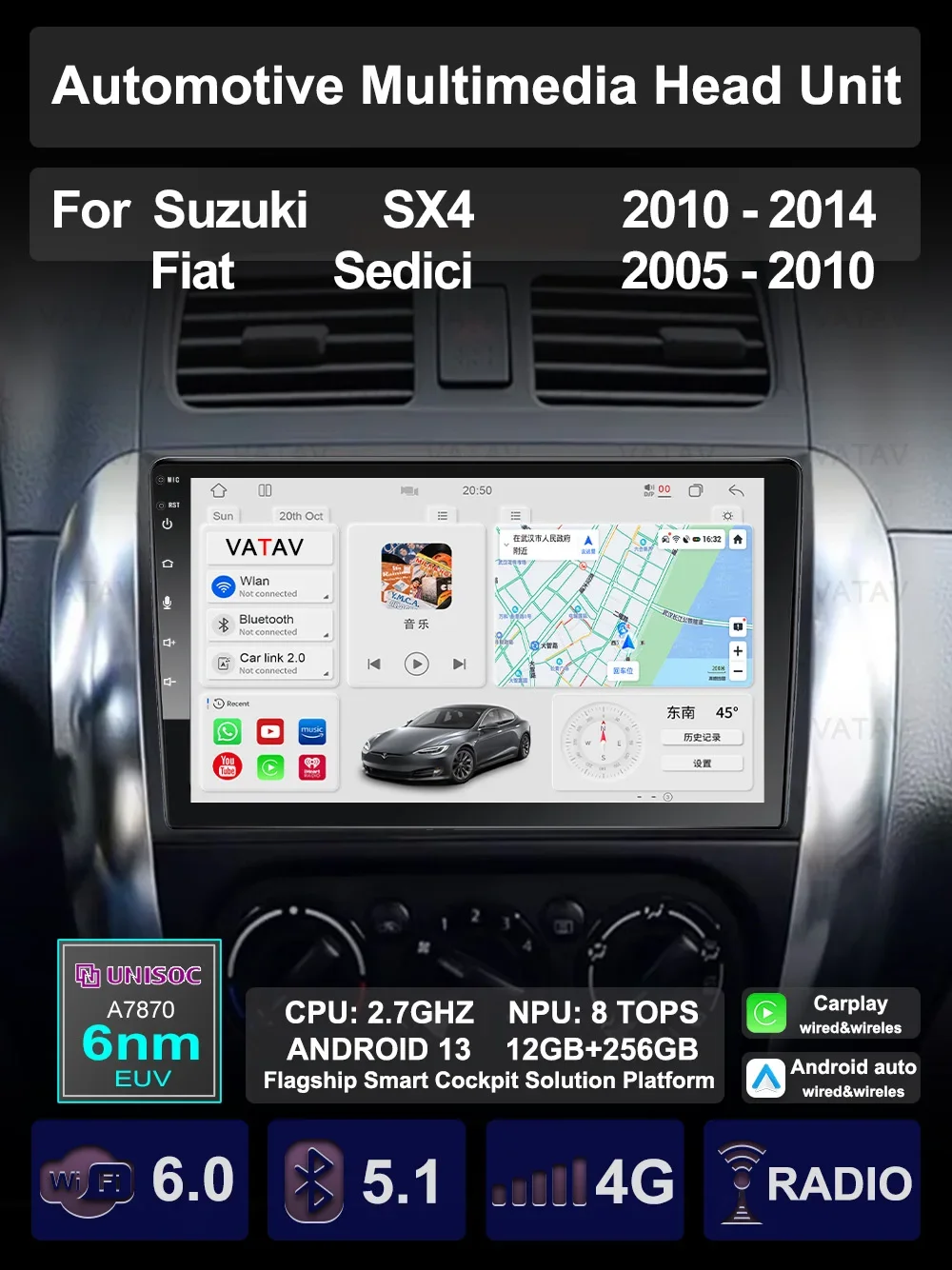 For SUZUKI SX4 2011 FIAT SEDICI 2005-2010 Car Multimedia Carplay Android Auto GPS Navigation Radio stereo Video Palyer Head Unit
For SUZUKI SX4 2011 FIAT SEDICI 2005-2010 Car Multimedia Carplay Android Auto GPS Navigation Radio stereo Video Palyer Head Unit