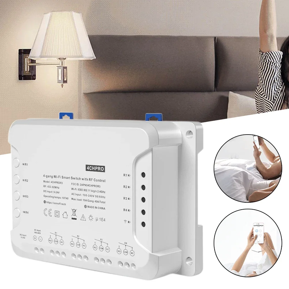 PRO R3 4 Channel Wireless Switch with 433MHz RF Remote Control Voice Capabilities and Timer Scheduling for Smart Homes
PRO R3 4 Channel Wireless Switch with 433MHz RF Remote Control Voice Capabilities and Timer Scheduling for Smart Homes