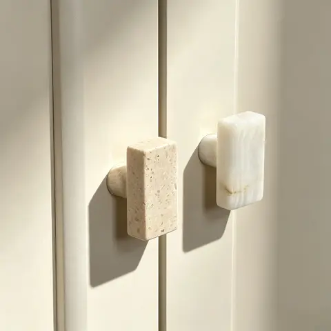 High End Natural Marble Drawer Pulls Furniture Cabinet Wardrobe Door Handle Travertine Stone Knobs