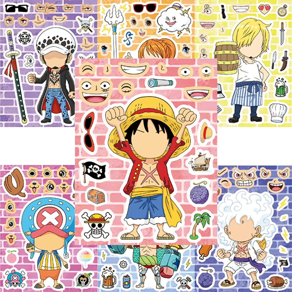 8/16sheets ONE PIECE Cartoon Puzzle Stickers Game Cute Luffy Anime Make a Face Assemble Jigsaw Cartoon Decal DIY Funny Party Toy
8/16sheets ONE PIECE Cartoon Puzzle Stickers Game Cute Luffy Anime Make a Face Assemble Jigsaw Cartoon Decal DIY Funny Party Toy
