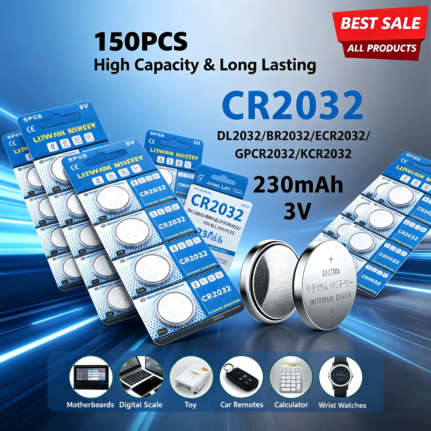 3V CR2032 230mAh Button Coin Cells 5-50PCS DL2032 CR BR 2032 Lithium Battery for Watch Toy Calculator Car Remote Control Toys
3V CR2032 230mAh Button Coin Cells 5-50PCS DL2032 CR BR 2032 Lithium Battery for Watch Toy Calculator Car Remote Control Toys