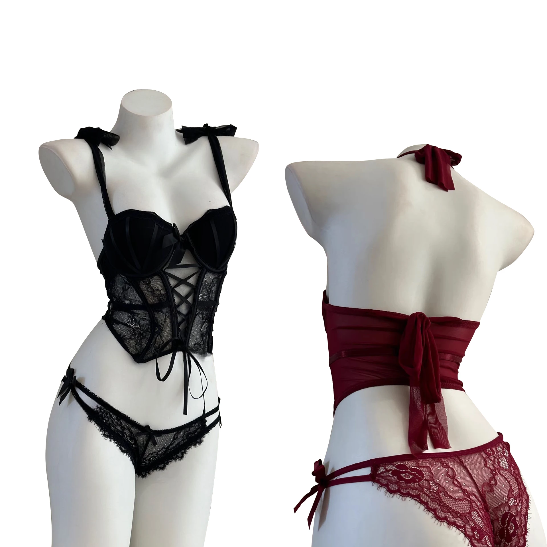 Corsets Ladies Sexy French Lace Corset Lingerie Women Push Up Bra with Chest Pad G-string Thong Bow Vest Bustier Underwear
Corsets Ladies Sexy French Lace Corset Lingerie Women Push Up Bra with Chest Pad G-string Thong Bow Vest Bustier Underwear