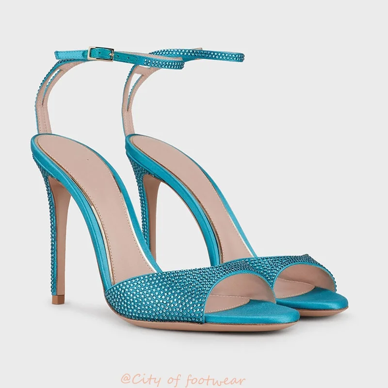 Blue\Pink High-heeled Sandals in Satin with Rhinestones Crystal Leather Straps Thin Heels Stiletto Women Party Designer Shoes
Blue\Pink High-heeled Sandals in Satin with Rhinestones Crystal Leather Straps Thin Heels Stiletto Women Party Designer Shoes