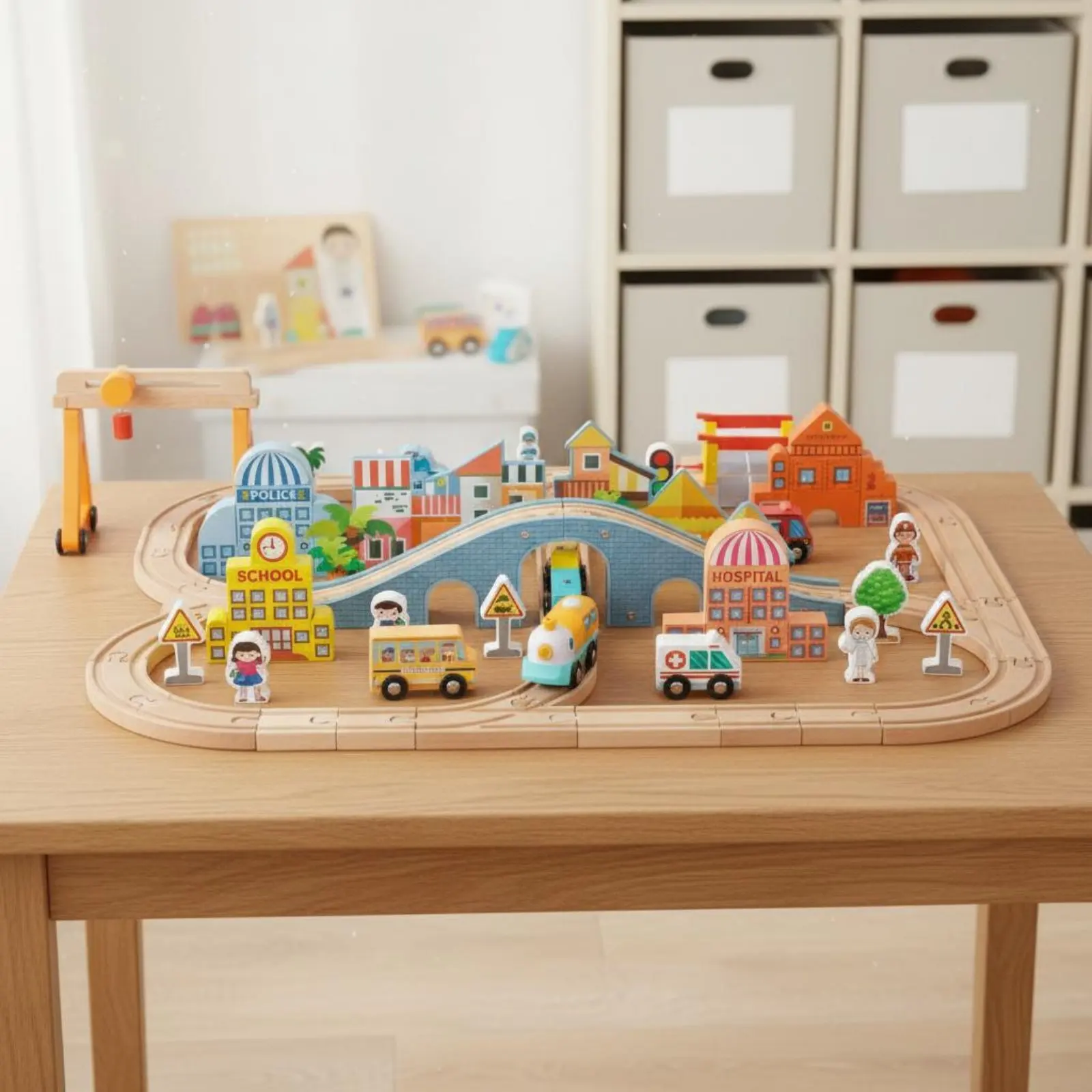 Electric Train Track Set Child-Safe Wood City Train Playset Wooden City Traffic Toy Adhesive Pieces Children's Plaything
Electric Train Track Set Child-Safe Wood City Train Playset Wooden City Traffic Toy Adhesive Pieces Children's Plaything