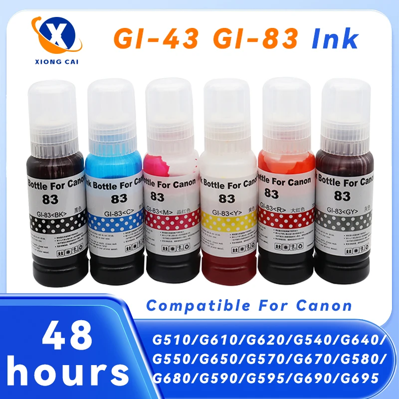 Refill Dye Ink GI-43 GI43 GI 83, высококачественная бутылка с чернилами на водной основе, совместимая с Canon PIXMA G540 G640, 6 цветов
Refill Dye Ink GI-43 GI43 GI 83, высококачественная бутылка с чернилами на водной основе, совместимая с Canon PIXMA G540 G640, 6 цветов