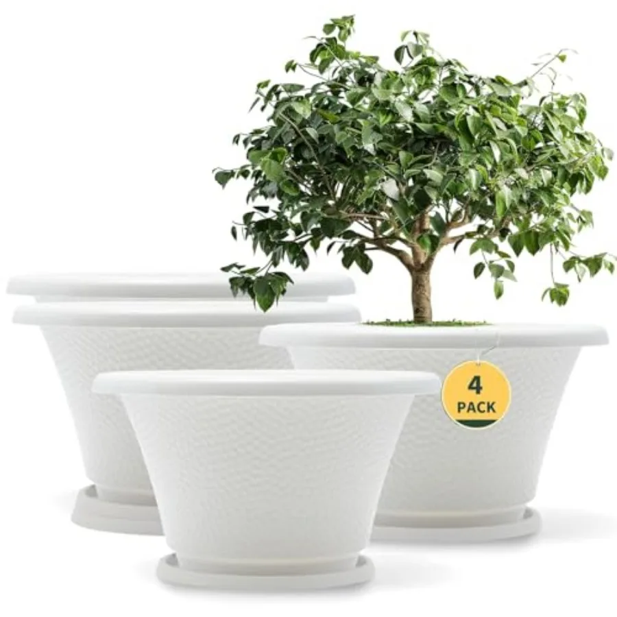 12 Inch Plant Pot, 4 Pack Large pots for Plants, Flower Pots with Drainage Hole and Saucer, Modern Planters for Indoor Outdoor
12 Inch Plant Pot, 4 Pack Large pots for Plants, Flower Pots with Drainage Hole and Saucer, Modern Planters for Indoor Outdoor