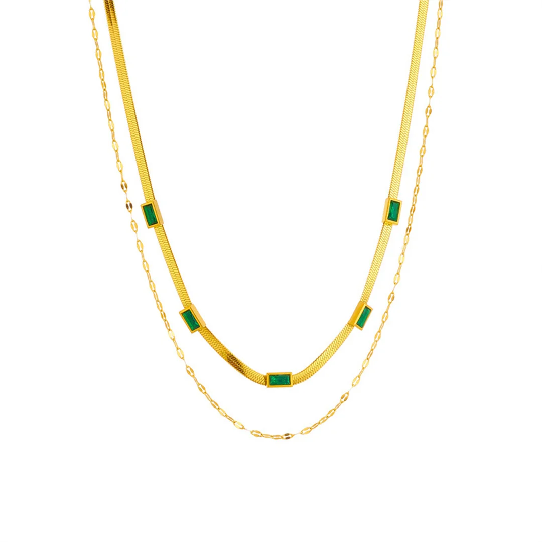Punk Green Zirconia Square Charm Pendant Gold Color Stainless Steel 2 Layer Snake/Fish-mouth Chain Necklaces for Women Jewelry
Punk Green Zirconia Square Charm Pendant Gold Color Stainless Steel 2 Layer Snake/Fish-mouth Chain Necklaces for Women Jewelry