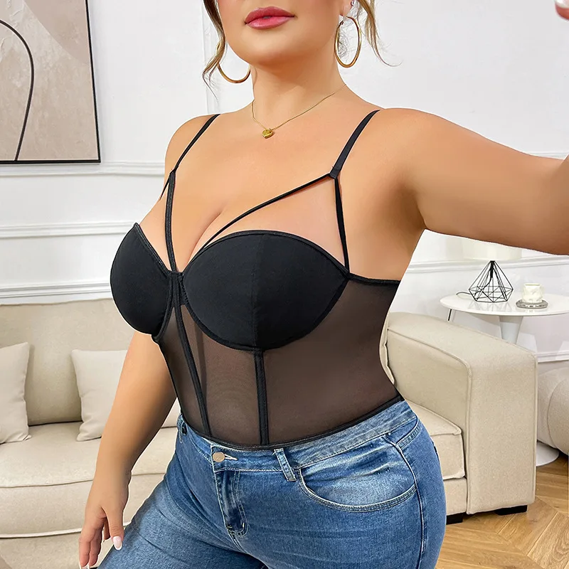 Curvy Women Black Mesh Corset Top Thin Strap Bustier Underwire Sheer Cropped Sexy Camisole Lingerie Vest Party Clubwear
Curvy Women Black Mesh Corset Top Thin Strap Bustier Underwire Sheer Cropped Sexy Camisole Lingerie Vest Party Clubwear