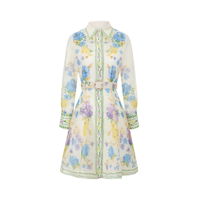 Spring Summer Women's Floral Print Stand Collar Mini Dress Single Breasted Long Sleeve Belted Designer Runway Party Gown
Spring Summer Women's Floral Print Stand Collar Mini Dress Single Breasted Long Sleeve Belted Designer Runway Party Gown