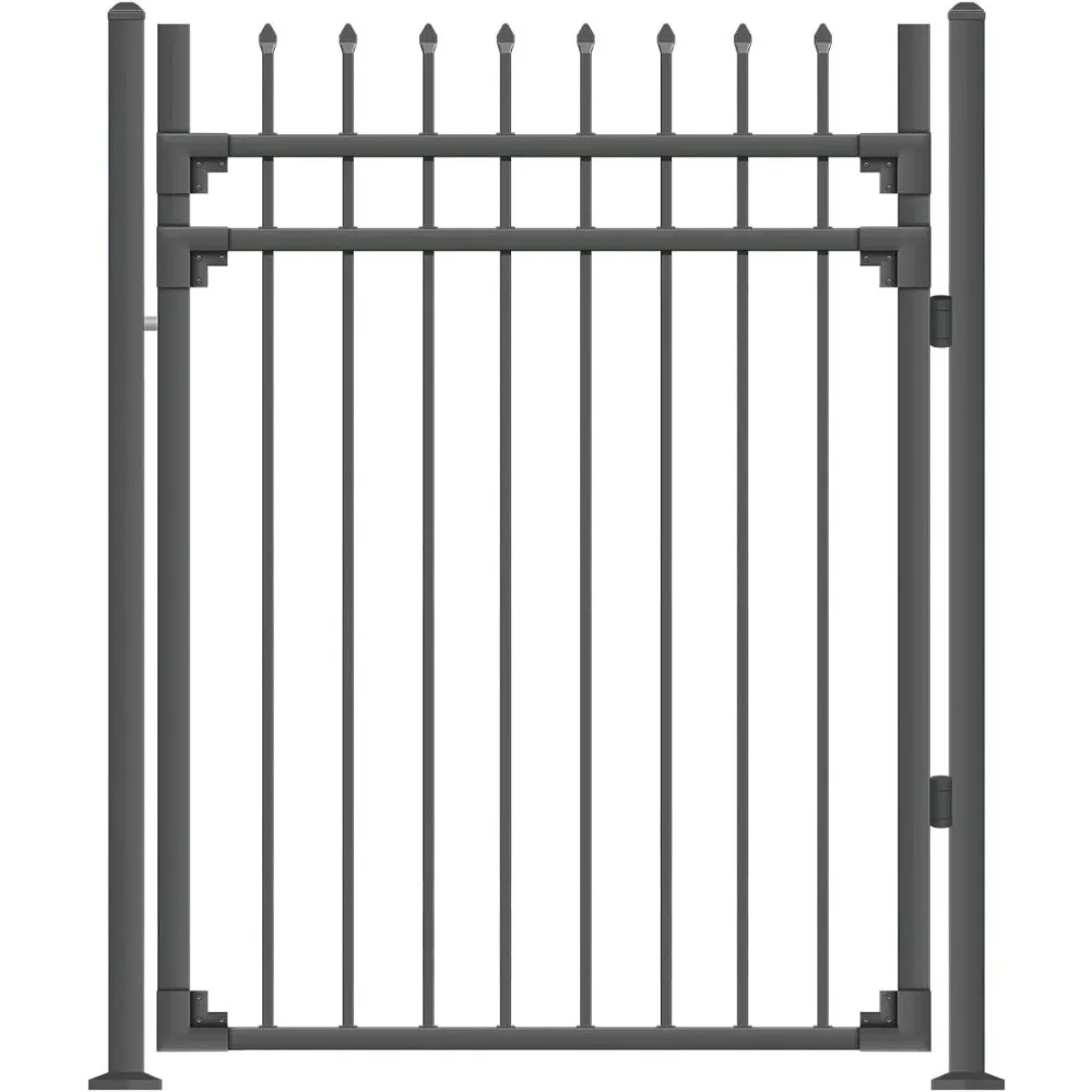 Black Steel Anti-Rust Fence Gate - 4ft W x 5ft H - Sharp End Pickets - Easy Installation Kit for Residential Outdoor Use
Black Steel Anti-Rust Fence Gate - 4ft W x 5ft H - Sharp End Pickets - Easy Installation Kit for Residential Outdoor Use